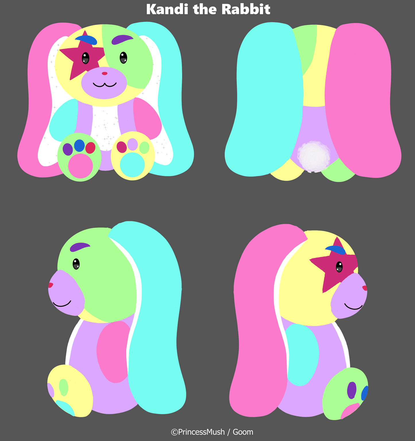 Kandi the Colorful Colorblock Rainbow Bunny Rabbit Plushie Stuffed Animal - Great Gift for Kids and Collectors